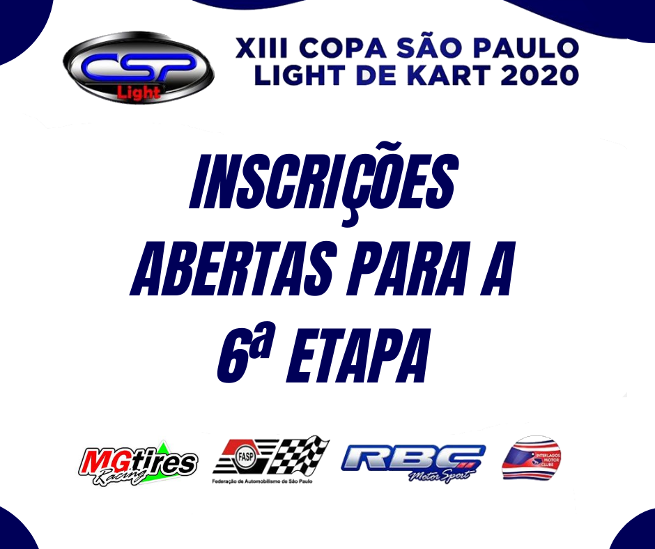 Estão abertas as inscrições para a 6° etapa da Copa São Paulo Light de Kart.